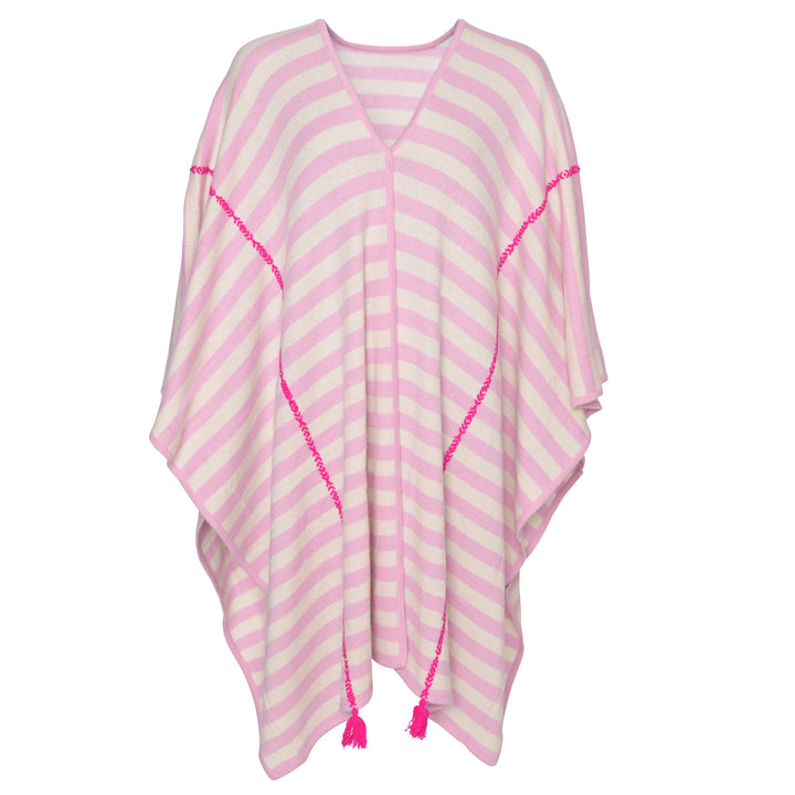 Cashmere Poncho Blair-cs mit Streifen in Strawberry Shake