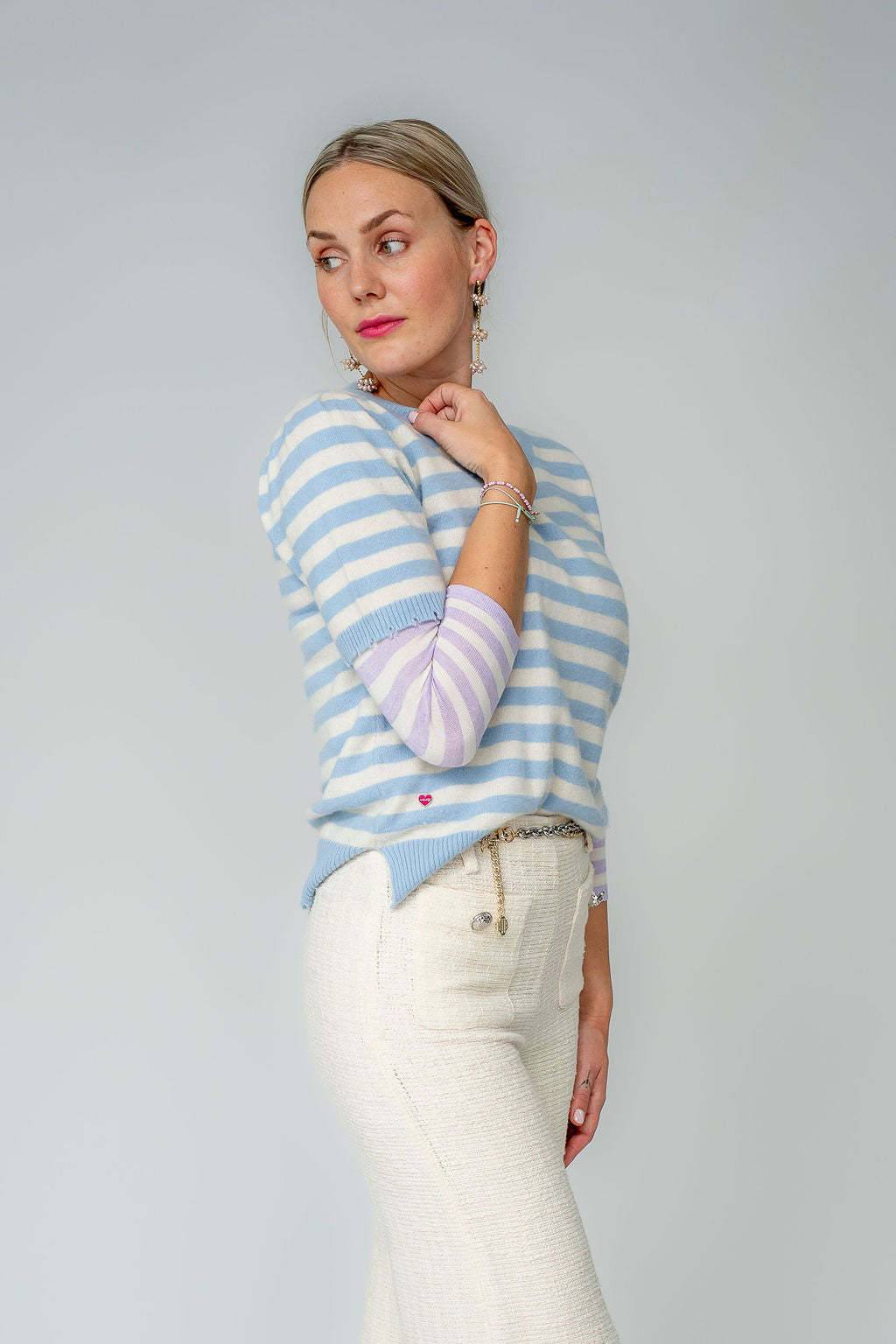 Cashmere Pullover Blair-cs Stripe in Milky Sky