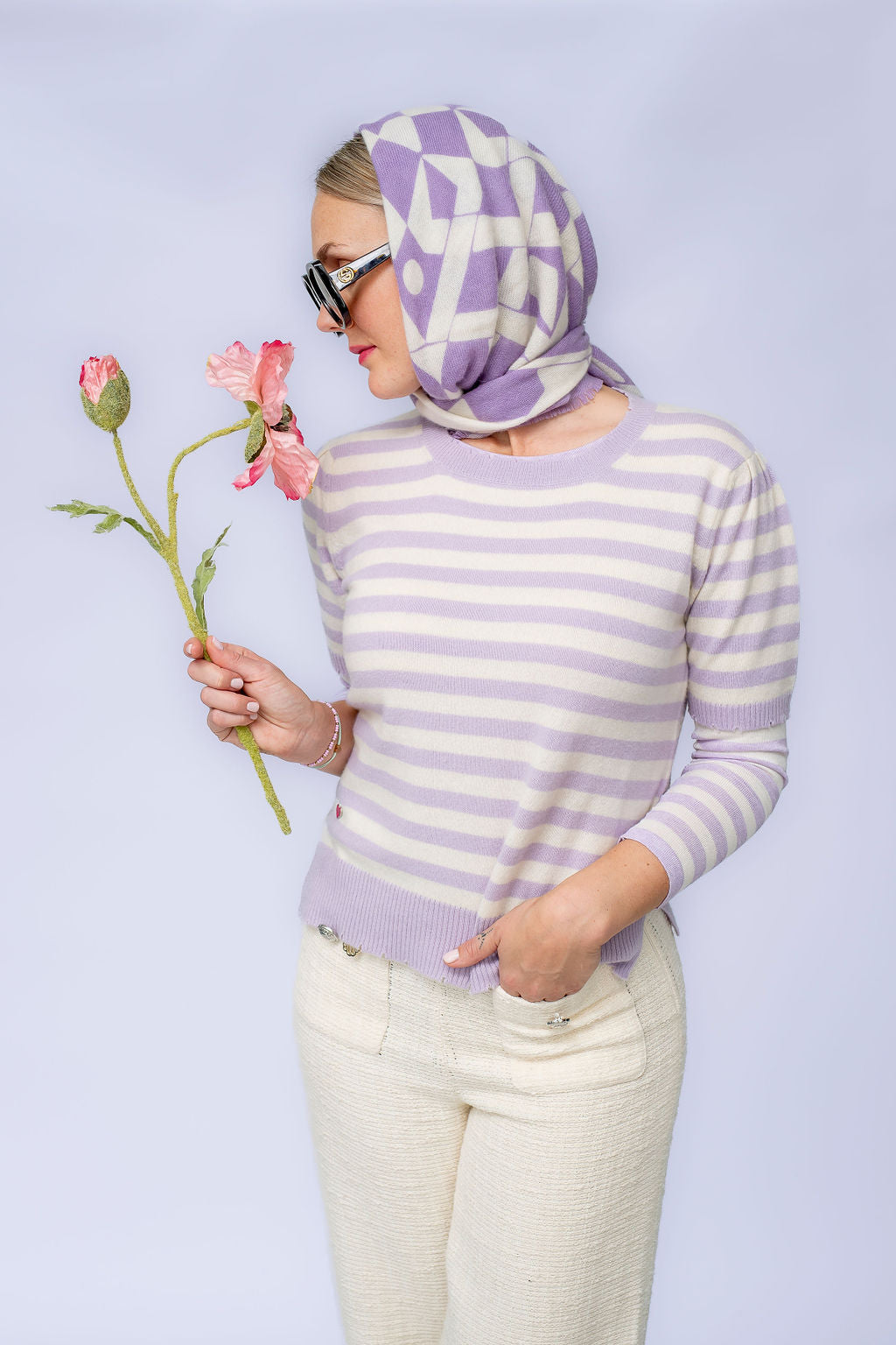 Cashmere Pullover Blair-cs Stripe in Lavender Mist