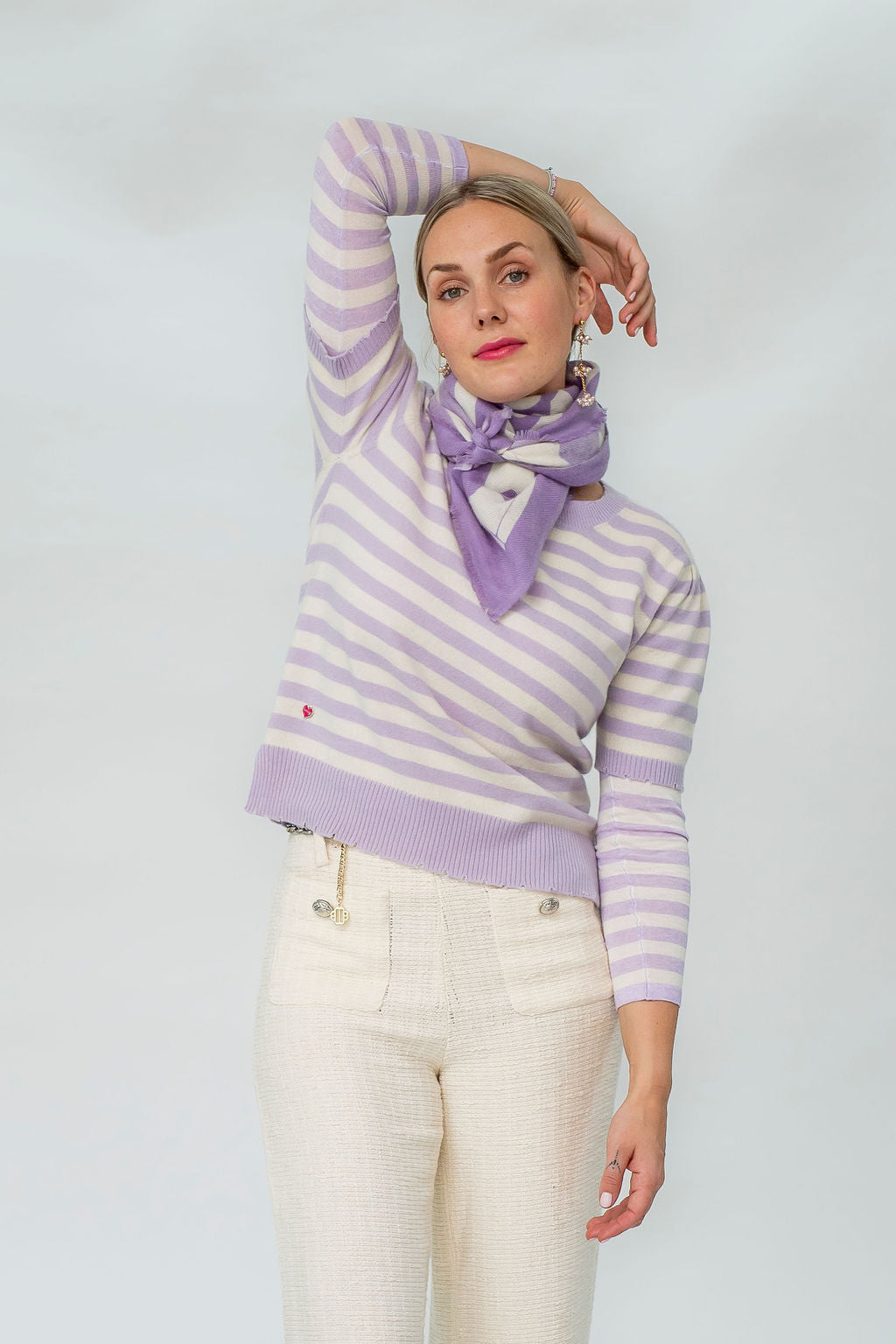 Cashmere Pullover Blair-cs Stripe in Lavender Mist