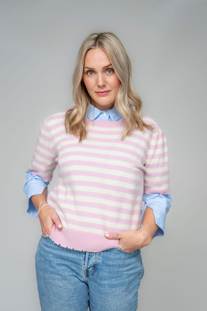 Cashmere Pullover Blair-cs Stripe in Strawberry Shake