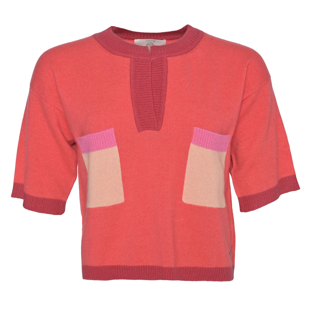 Oversized Kaschmir Woll Pullover für Damen in Koralle