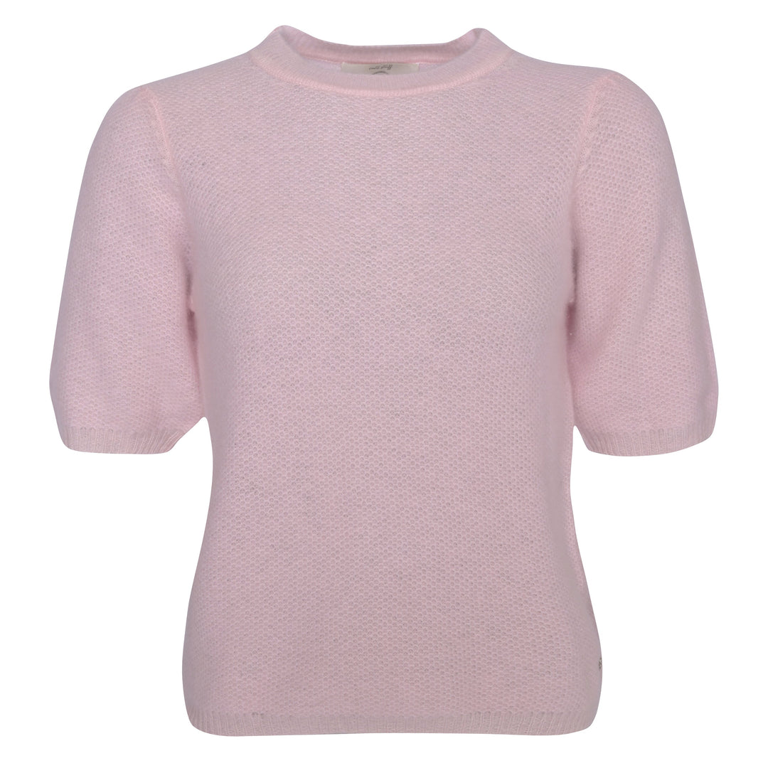 Hochwertiger Kaschmirpullover für Damen mit Waben-Strickmuster und kurzen Ärmeln in Kiss Me, Rosa