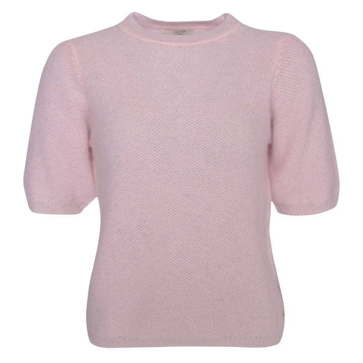 Hochwertiger Kaschmirpullover für Damen mit Waben-Strickmuster und kurzen Ärmeln in Kiss Me, Rosa