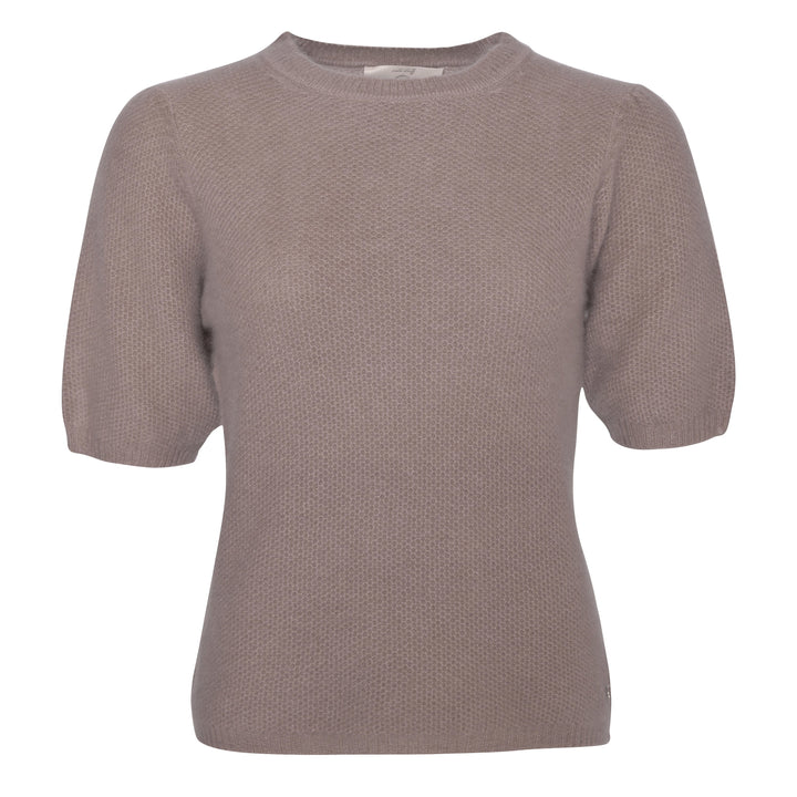 Ultraweicher Kaschmirpullover für Damen mit weiten Ärmeln und Waben-Strickmuster in der Farbe Taupe