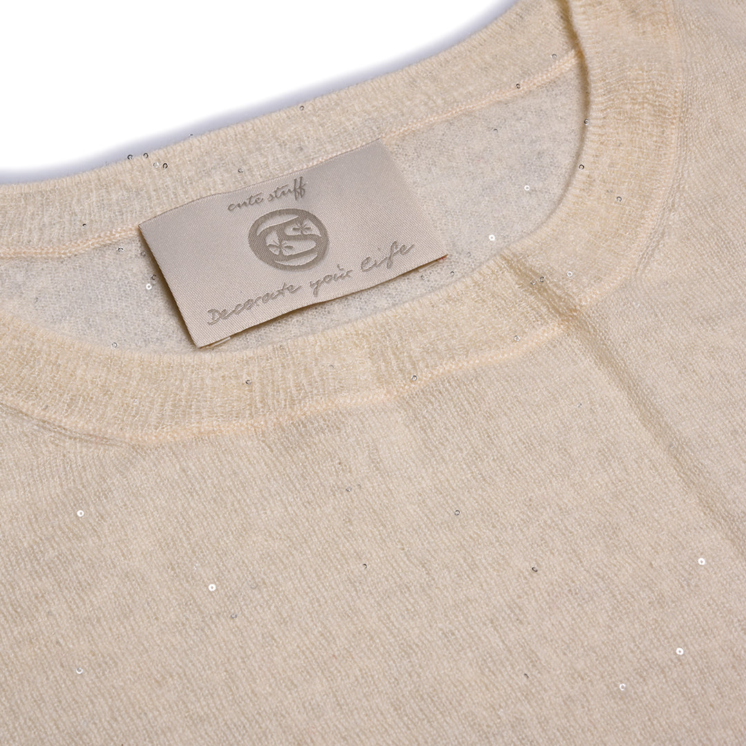 Cashmere Pullover Adele-cs Sparkle mit Pailletten in Creme