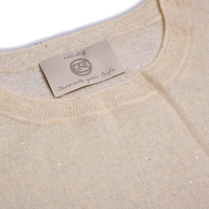 Cashmere Pullover Adele-cs Sparkle mit Pailletten in Creme