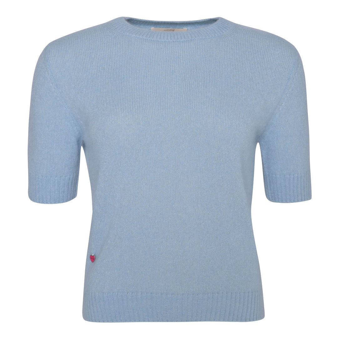 Edler Kaschmirpullover für Damen mit kurzen Armen aus der Sommerkollektion, Farbe: Hellblau