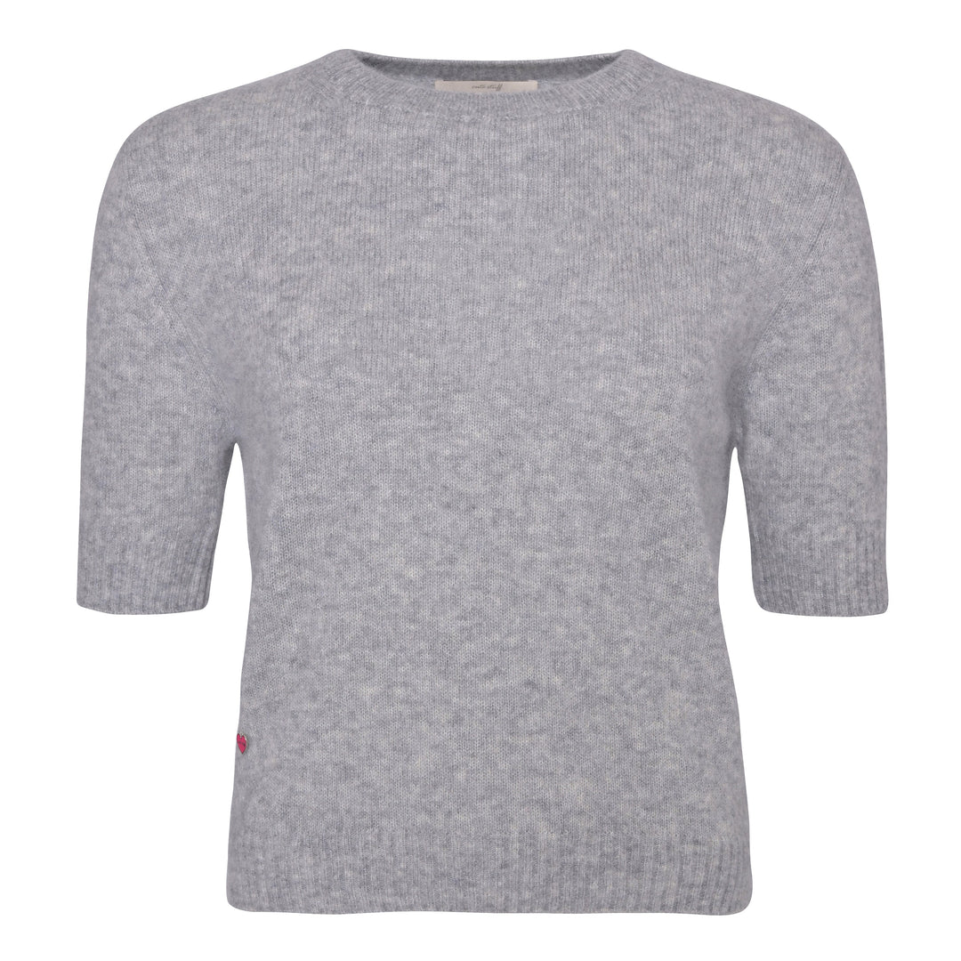 Edler Kaschmirpullover für Damen mit kurzen Armen aus der Sommerkollektion, Farbe: Hellgra Meliert