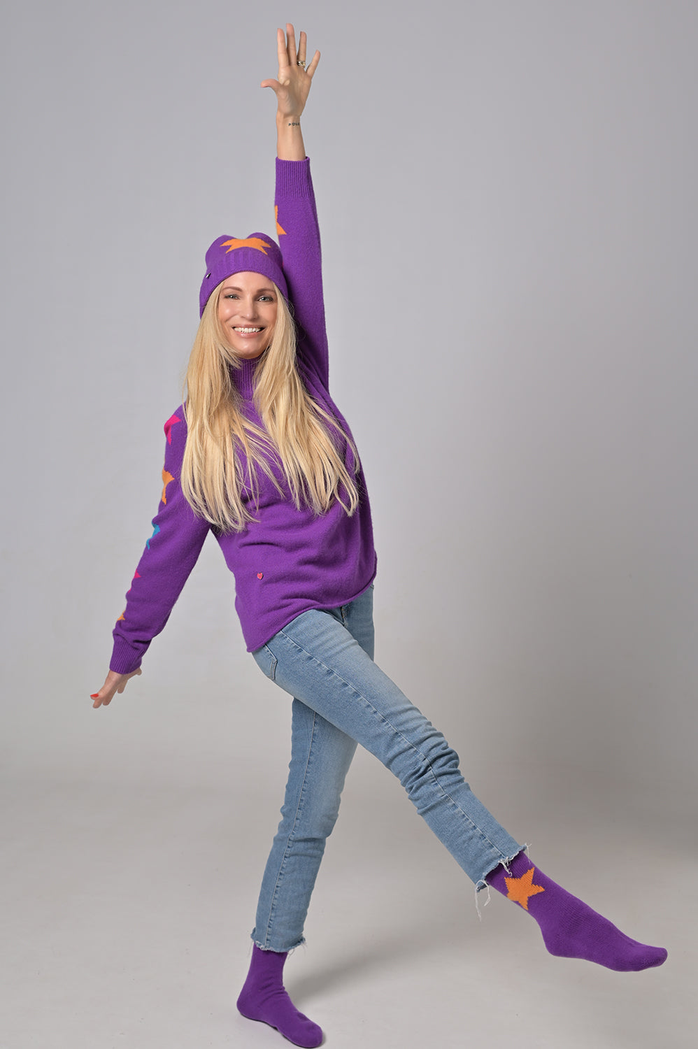 Cashmere Socken Stars-cs in Cornflower