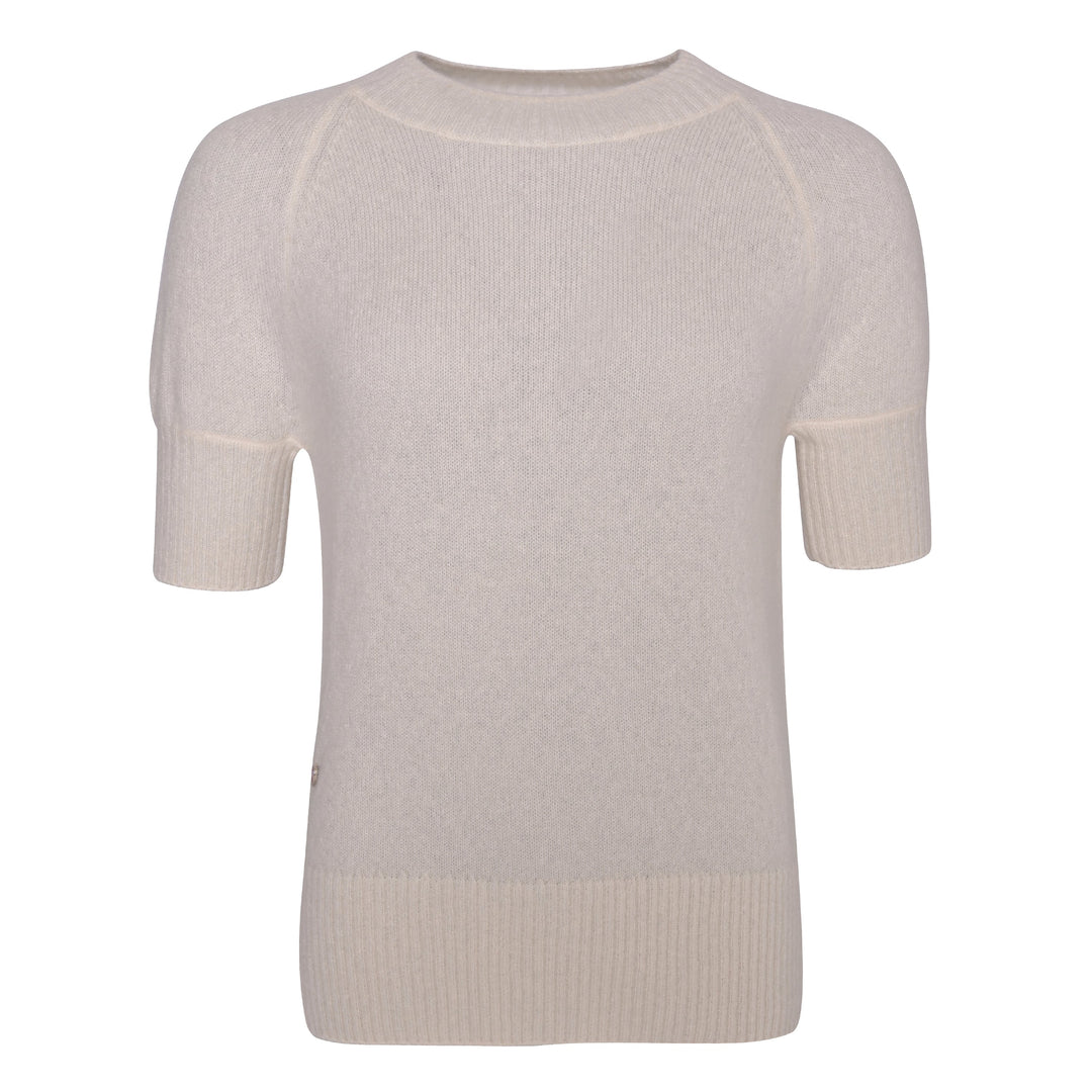 Damen Kaschmirpullover kurzarm in Champagner, Rundhals, normale Passform