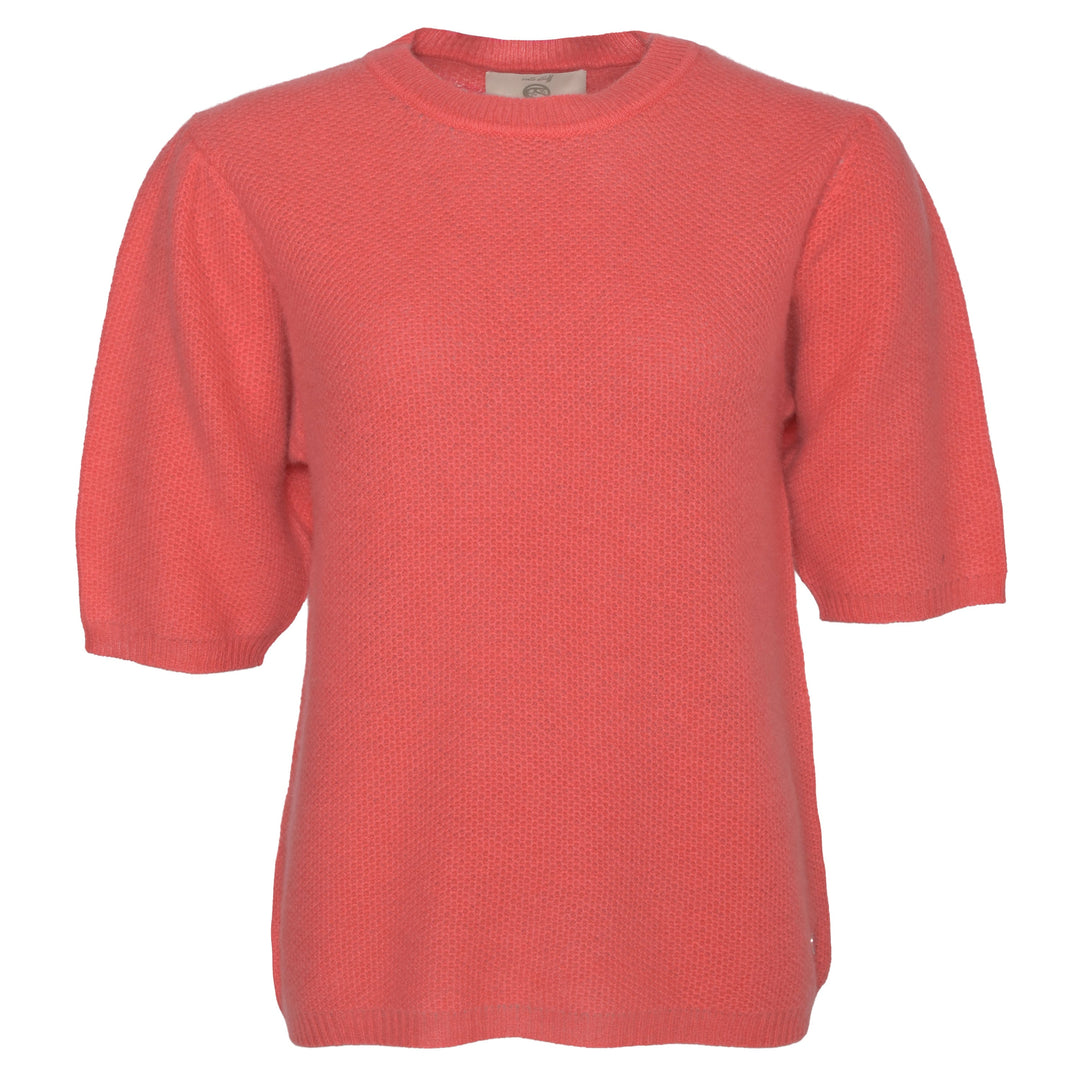 Kaschmirpullover für damen mit kurzen, weiten Ärmlen und Wabenstrick-Muster aus 100% reinem Kaschmir in der Farbe Koralle