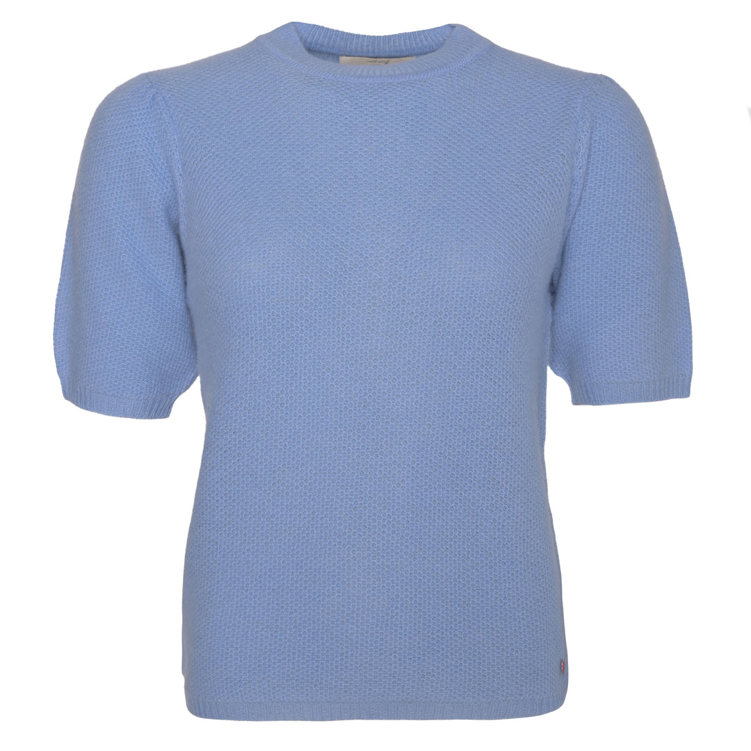 Cashmere Pullover für Damen aus reinem Kaschmir mit kurzen Armen und Strickmuster in der Farbe Frosty