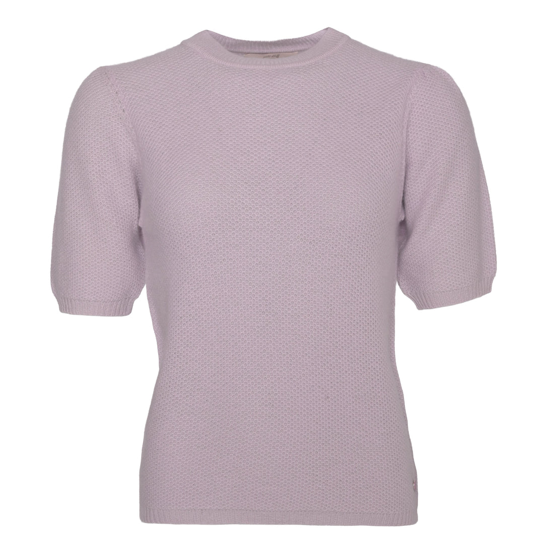 Feiner und hautfreundlicher  Kaschmirpullover für Damen und für den Sommer mit kurzen Ärmeln und Wabenstrick, Farbe: Gray Lilac