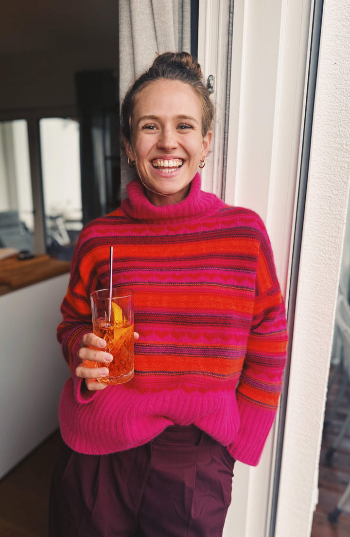 Cashmere Pullover Fair Isle-cs in Pink