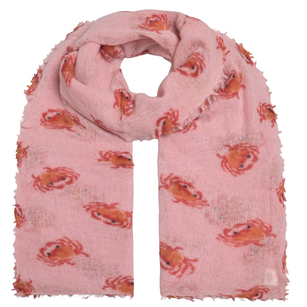 Besonders weicher und leichter Kaschmirschal für Damen mit Krebsen bedruckt, handgefertigt in Nepal, 210 x 85 cm, Farbe Kiss Me, Produktbild mit weißem Hintergrund