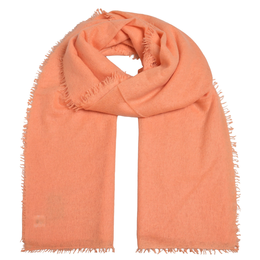 Weicher Kaschmirschal für Damen in der Farbe Aprikose mit dezenten Fransen, gestrickt und gefilzt, 100% Kaschmir, Produktbild