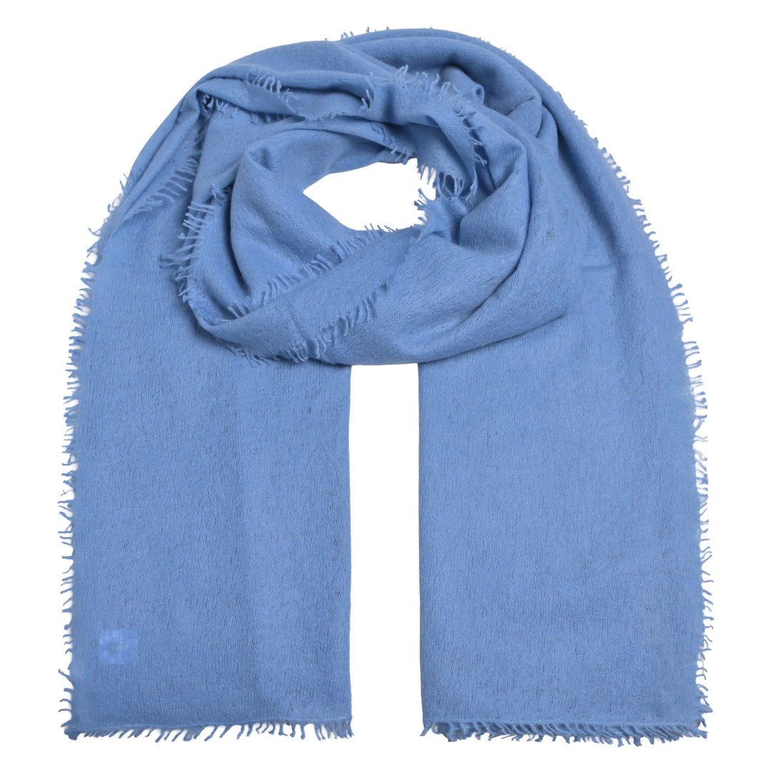 Gestrickter und gefilzter Light Cashmere Schal für Damen aus 100 Prozent reinem Kaschmir, besonders weich und flauschig, Farbe Blau, Blue Hortensia, Produktbild
