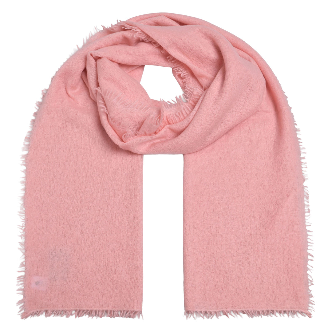 Kaschmirschal für Damen in Rosa mit kleinen Fransen, gestrickt und gefilzt, kuschelig weich, Produktbild