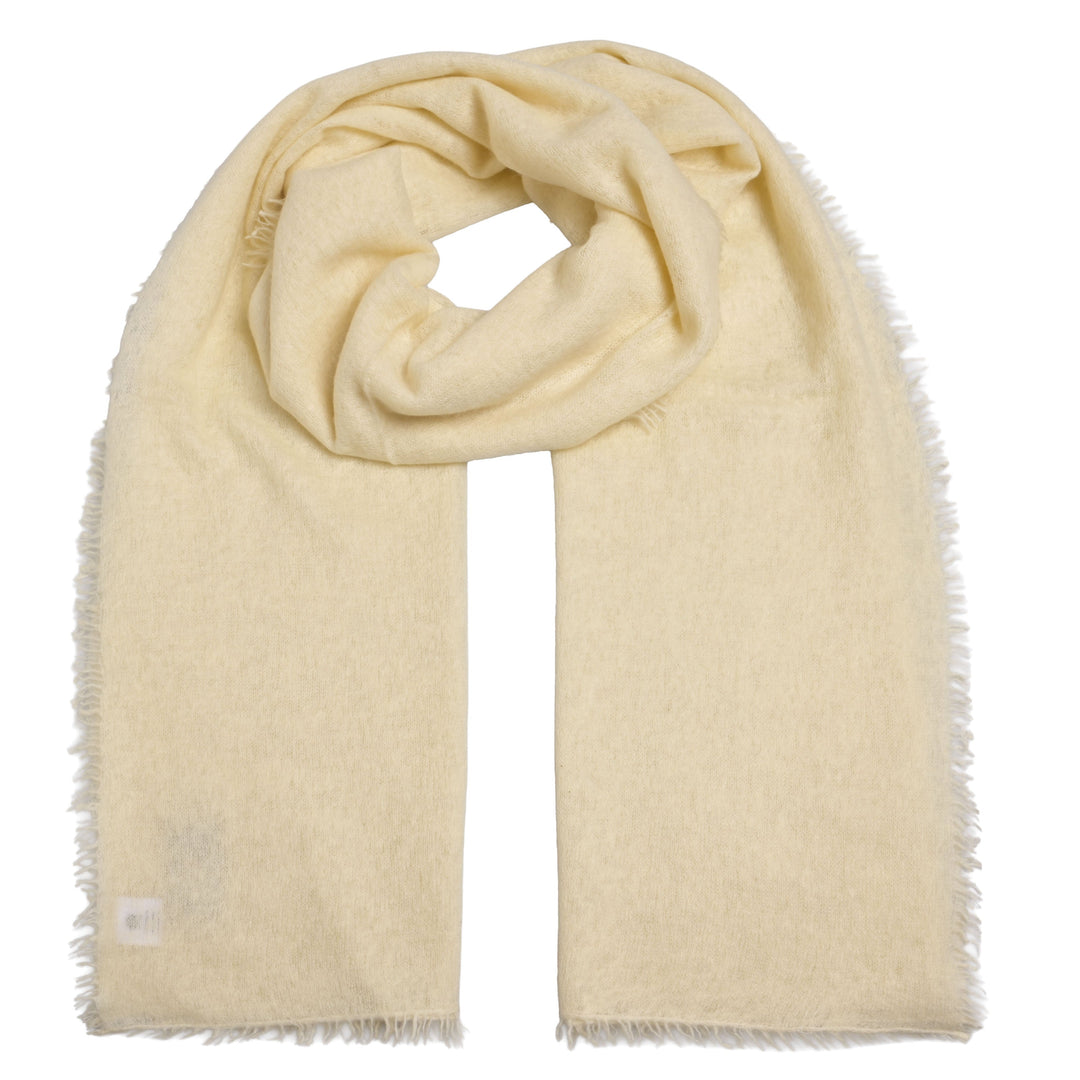 Kaschmirschal für Damen, gestrickt und gefilzt, Light Cashmere mit dezenten Fransen in der Farbe Panna Cotta, Produktbild
