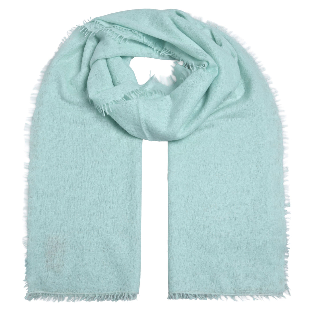 Reiner Kaschmirschal für Damen in der Farbe Spa, ein pastelliges Grün, mit kleinen Fransen, Produktbild
