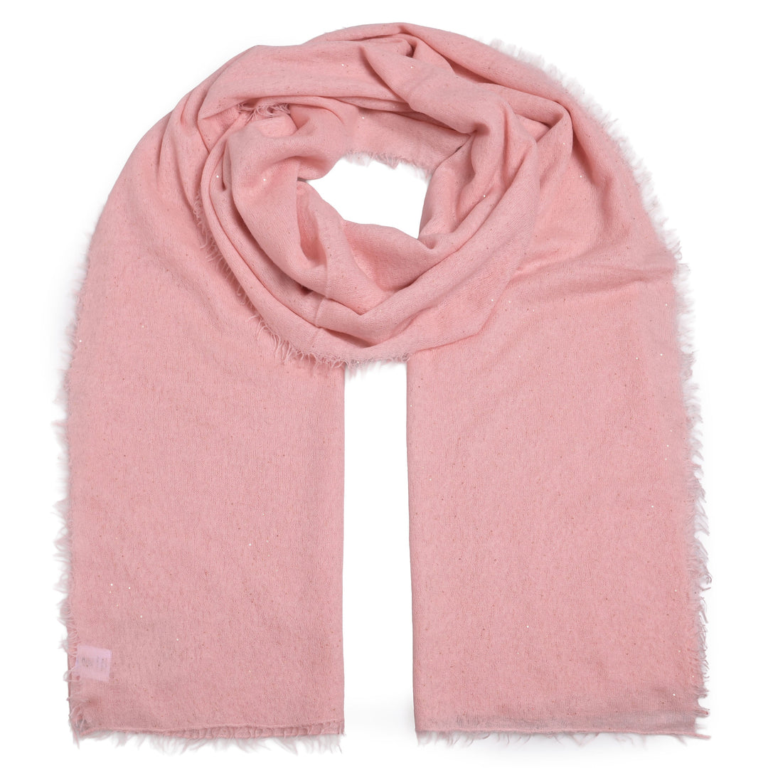 Eleganter Kaschmirschal für Damen mit dezenten Pailletten aus hochwertigem Cashmere in der Farbe Kiss Me, Handmade in Nepal, Größe 85 × 210 cm, Produktbild mit weißem Hintergrund