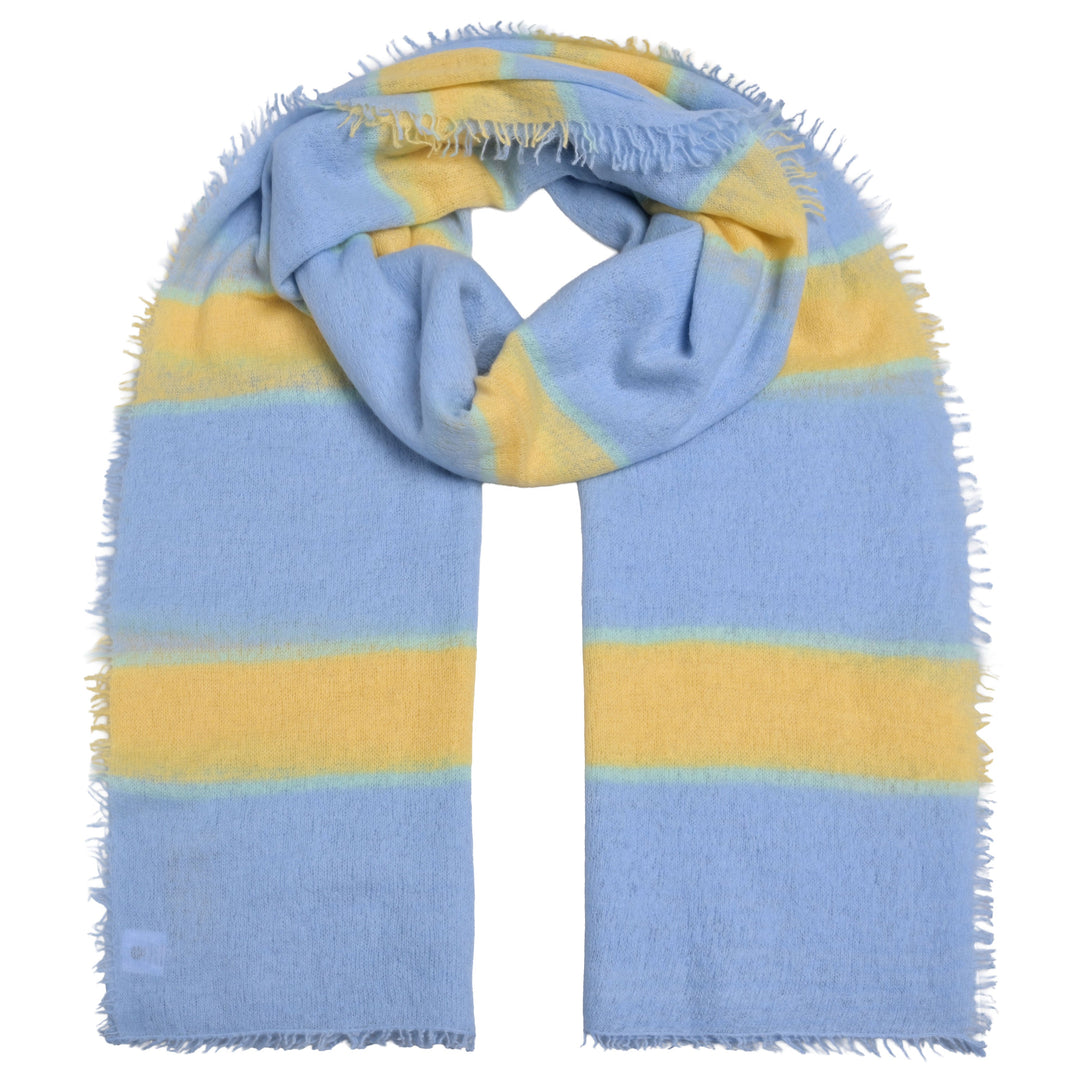 Leichter, weicher  und 210 cm langer Kaschmirschal für Damen mit Streifen-Design aus 100% reinem Kaschmir in der Farbe Hellblau