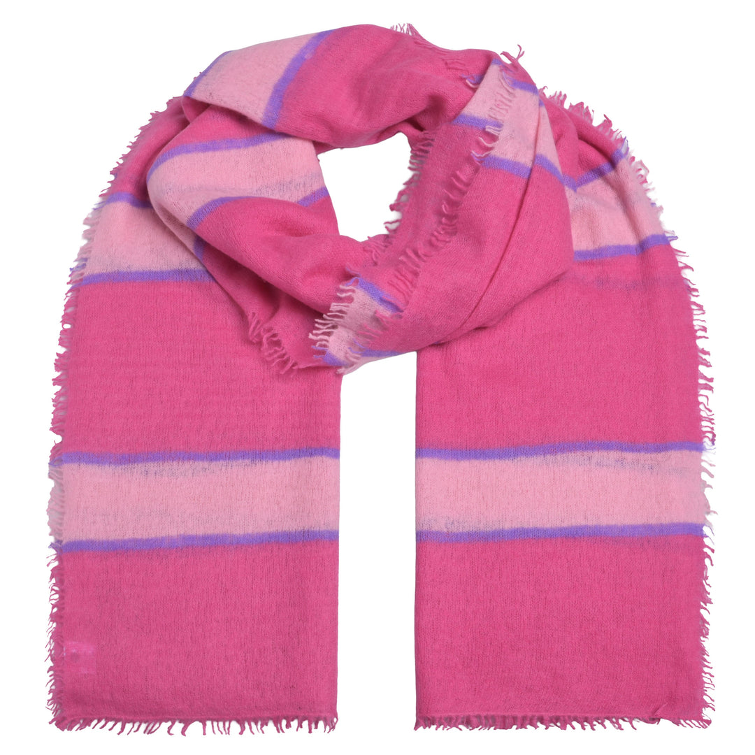 Leichter, weicher  und 210 cm langer Kaschmirschal für Damen mit Streifen-Design aus 100% reinem Kaschmir in der Farbe Pink