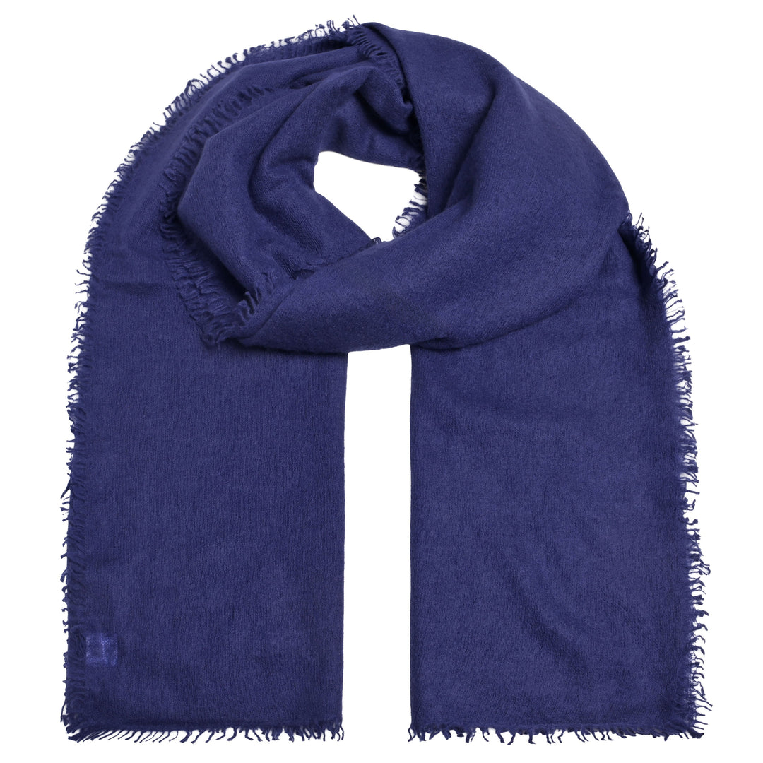 Weicher und edler Kaschmirschal für Damen in Dunkelblau mit dezenten kleinen Fransen, Produktbild