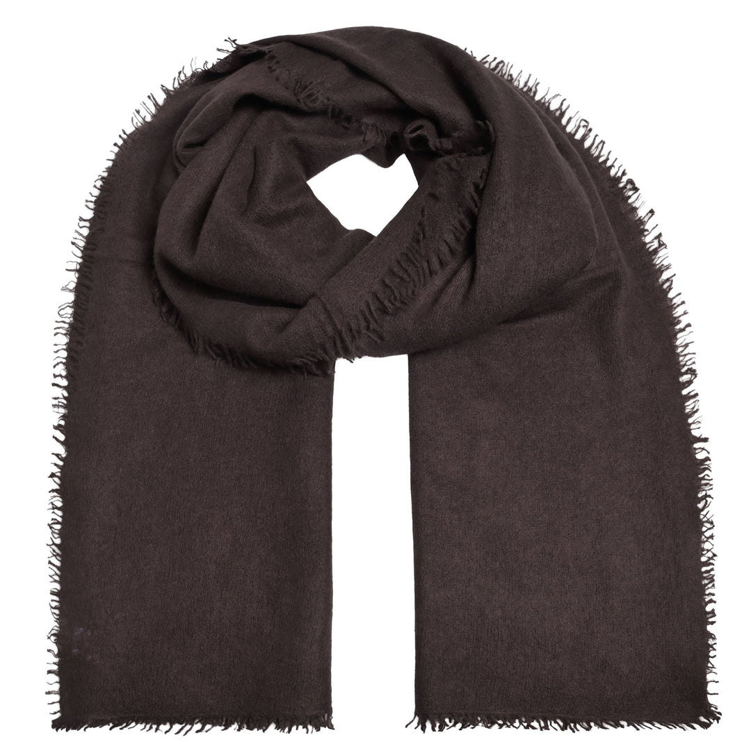 Anschmiegsamer Kaschmirschal für Damen und Herren in Dunkelbraun (Black Coffee) mit dezenen Fransen aus 100% Light Cashmere, Produktbild