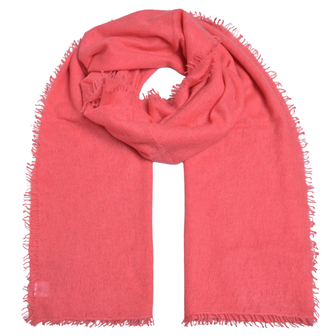 Edler Kaschmirschal für Damen in der Farbe Korale, mit dezenten Fransen, felted Cashmere, Produktbild