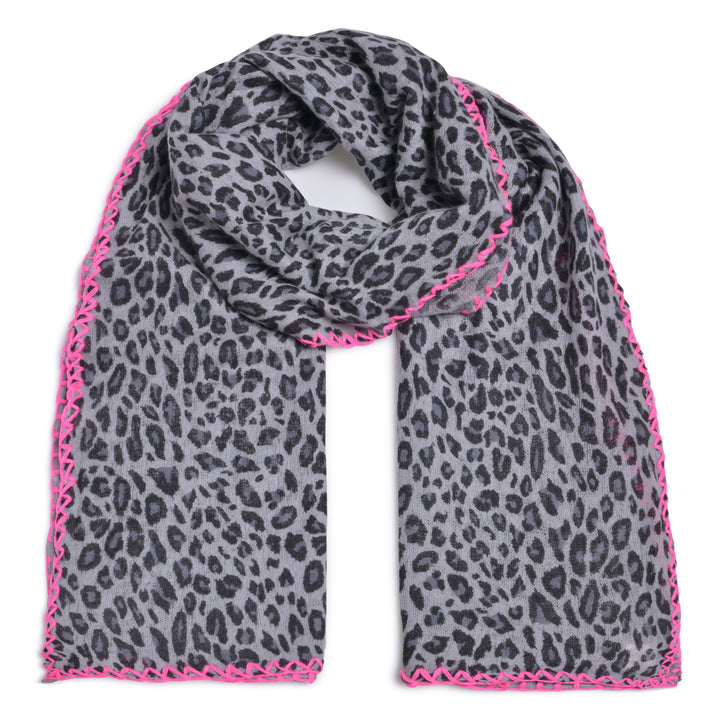 Cashmere Schal Feli-cs Leoprint mit Stitching in Schwarz