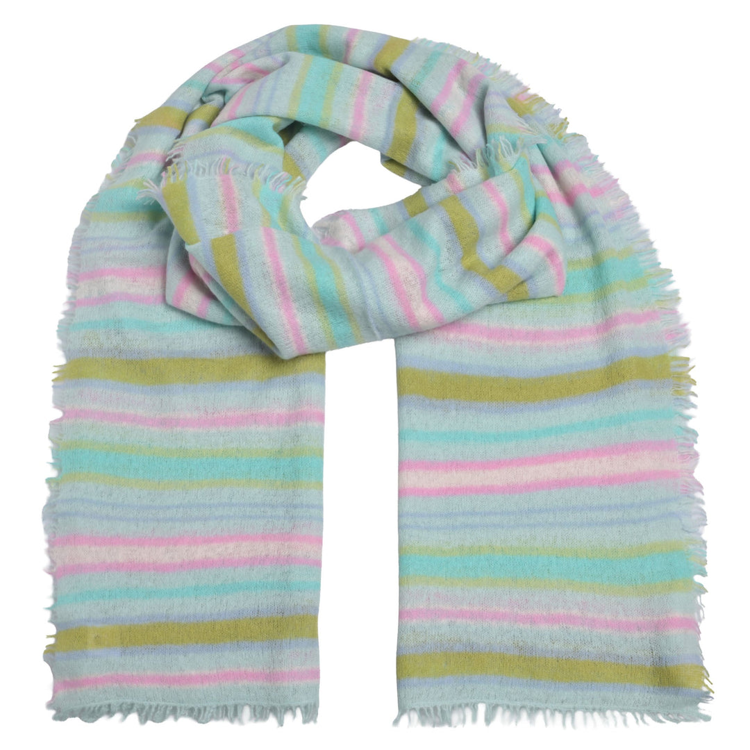 Leichter Kaschmir Schal für Damen in Mint Sorbet mit Streifenmuster,  210 x 85 cm groß, 100 % Cashmere, handgefertigt in Nepal, Produktbild
