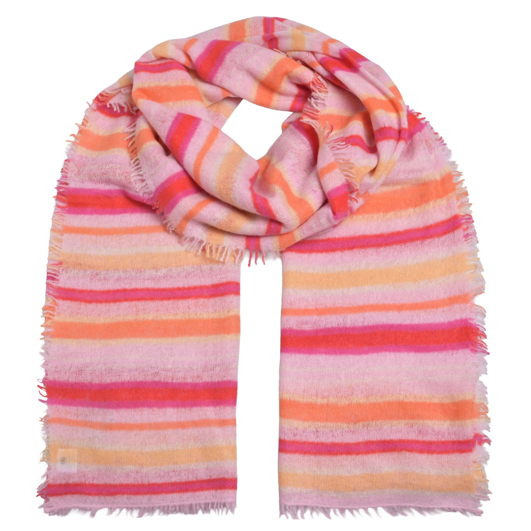 Leichter Kaschmir Schal für Damen in Koralle mit Streifenmuster,  210 x 85 cm groß, 100 % Cashmere, handgefertigt in Nepal, Produktbild