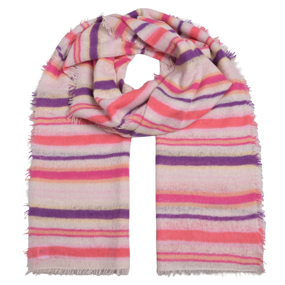 Leichter Kaschmir Schal für Damen in Raspberry mit Streifenmuster,  210 x 85 cm groß, 100 % Cashmere, handgefertigt in Nepal, Produktbild