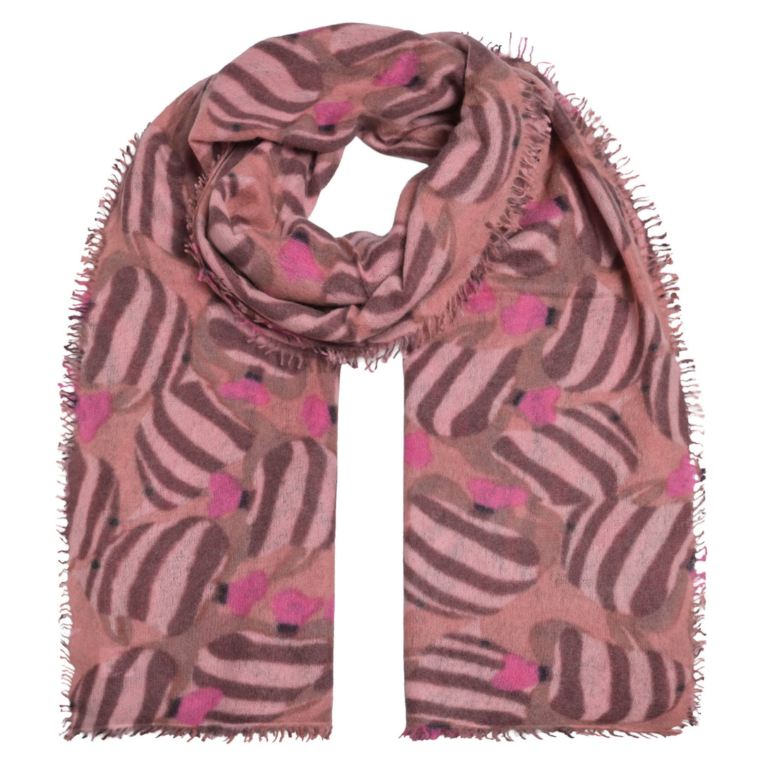 Großer rosa Kaschmirschal mit buntem Fisch-Muster, 100% Cashmere Stola aus der Sommerkollektion, handgefertigt in Nepal