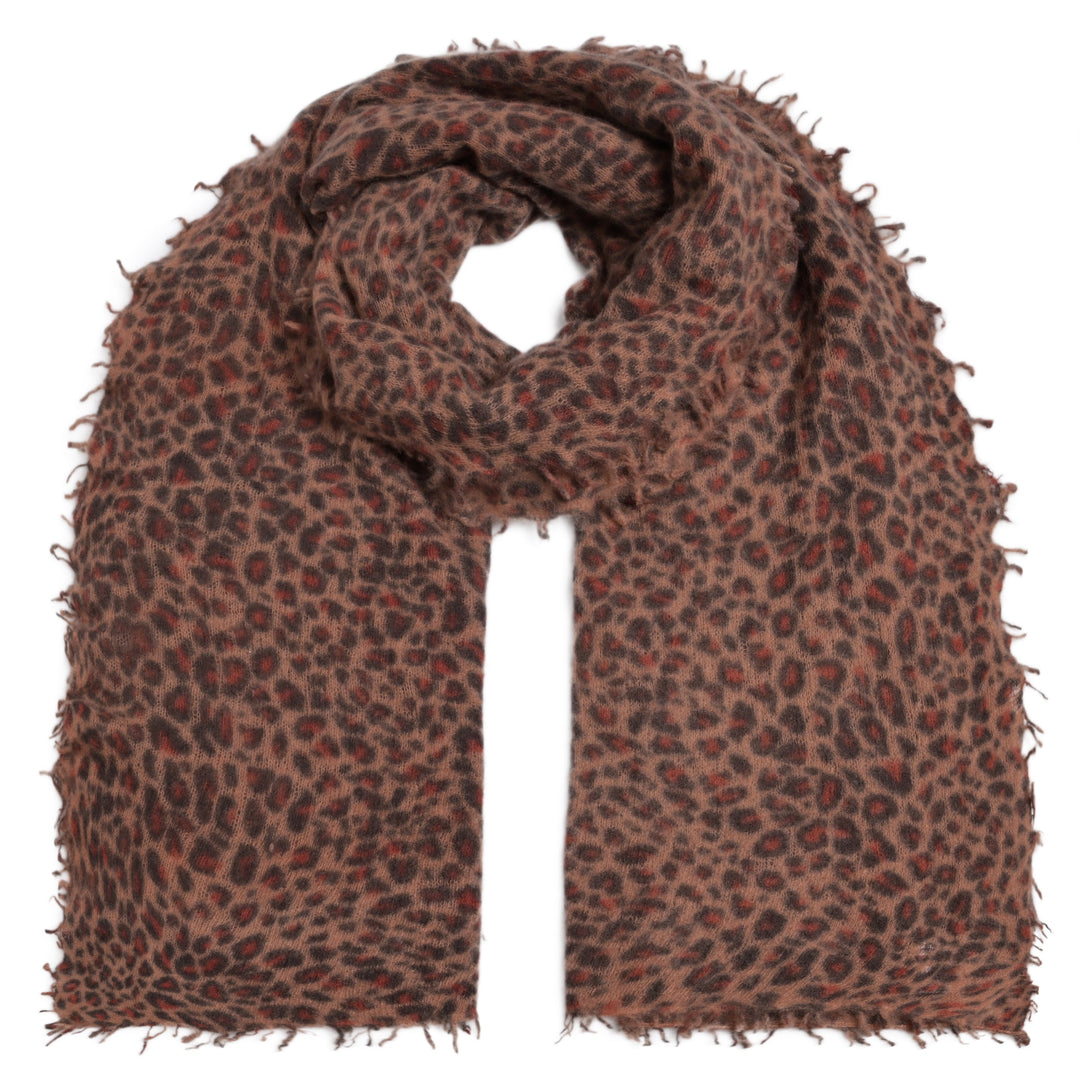 Langer Schal aus 100% reinem Kaschmir mit Leomuster für Damen in Hot Chocolate von cute stuff