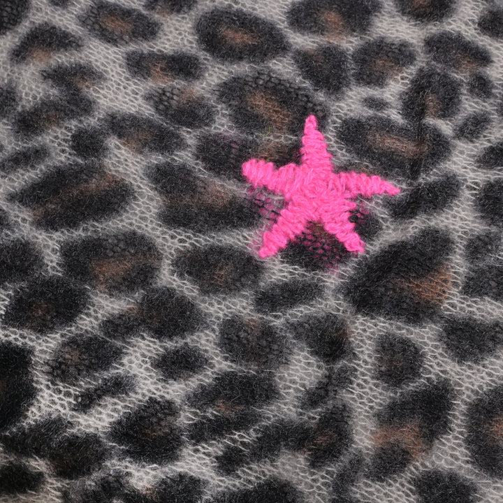 Cashmere Schal Leo-cs Stars in Brown mit Sternen in Neonpink