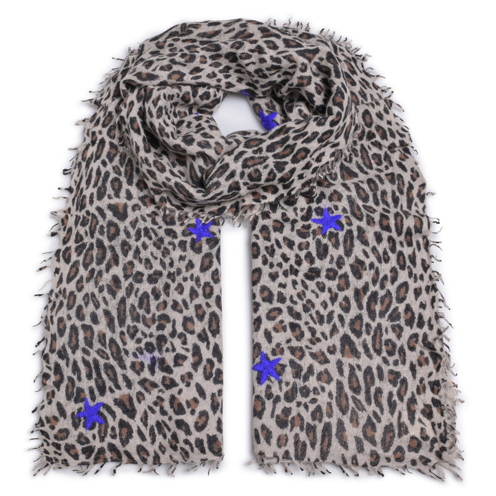 Cashmere Schal Leo-cs Stars in Brown mit Sternen in Lila