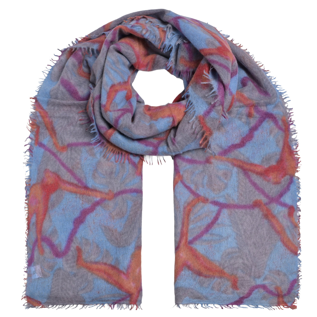 Gefilzter und gewalkter Light Cashmere Schal für Damen 210 x 85 cm mit aufgedruckten kleinen Affen, Farbe: Aquarius, Produktbild