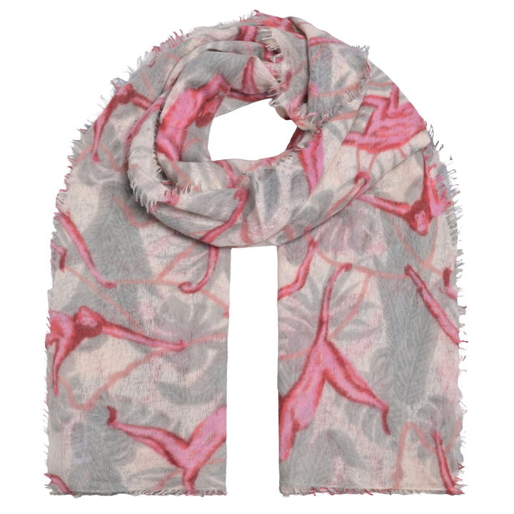 Gefilzter und gewalkter Light Cashmere Schal für Damen 210 x 85 cm mit aufgedruckten kleinen Affen, Farbe Champgner, Produktbild