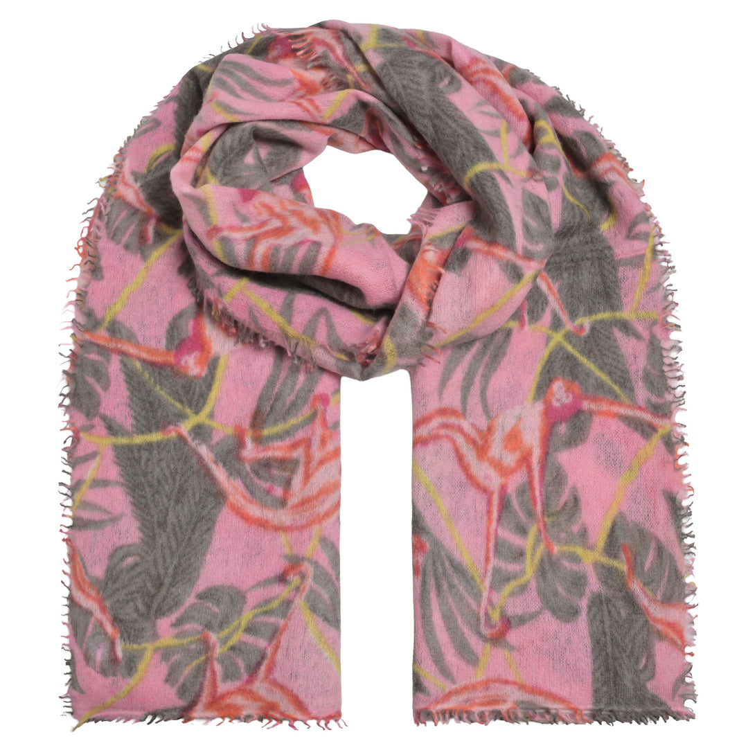 Gefilzter und gewalkter Light Cashmere Schal für Damen 210 x 85 cm mit aufgedruckten kleinen Affen, Farbe: Kiss Me, Produktbild