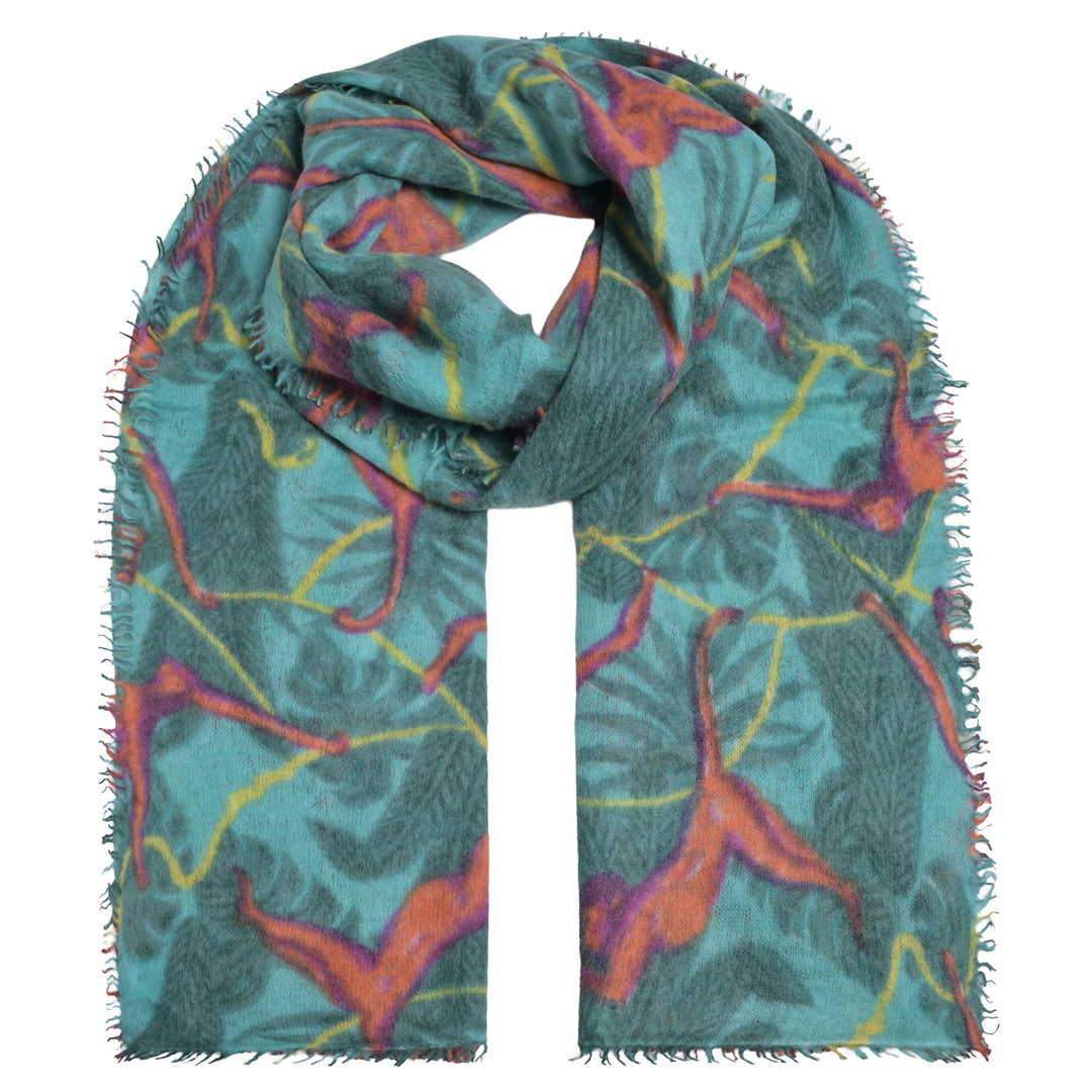 Gefilzter und gewalkter Light Cashmere Schal für Damen 210 x 85 cm mit aufgedruckten kleinen Affen, Farbe Peppermint, Produktbild