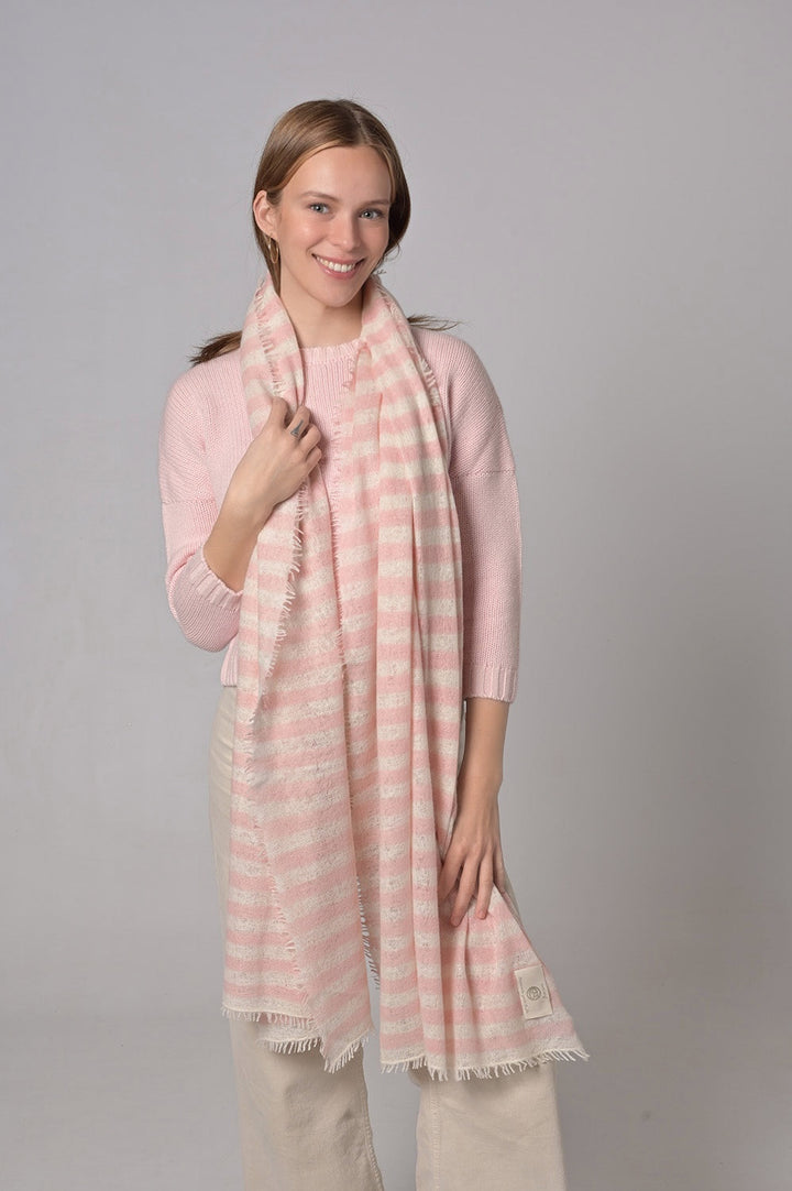Cashmere Schal Stripe-cs in Weiß-Hellrosa