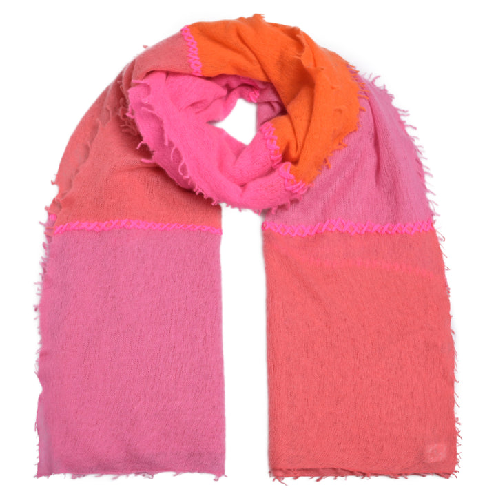 Cashmere Schal Stripe-cs Multi mit Stitching in Pink