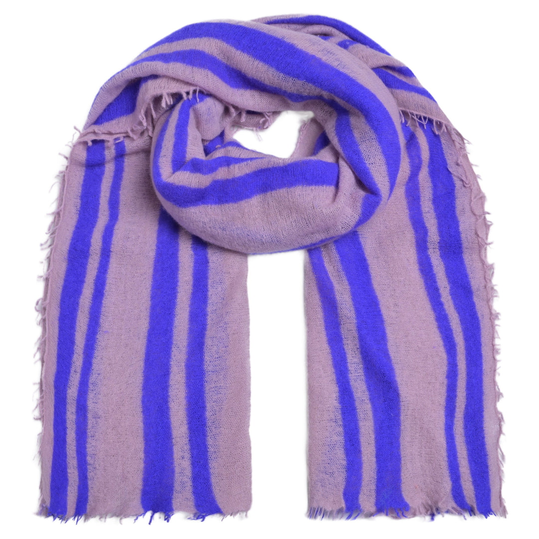 Kaschmirschal für Damen aus 100 Prozent reinem Kaschmir mit Streifen-Muster in Lavender mit dezenten Fransen für jede Jahreszeit