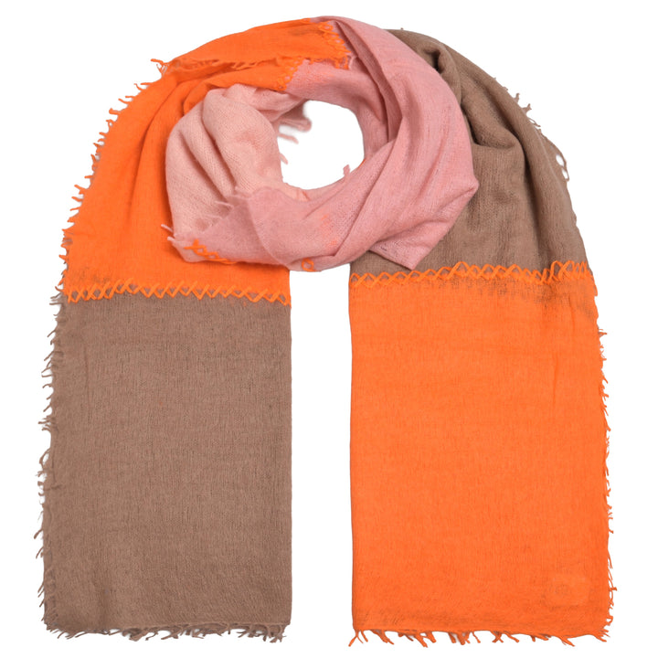 Cashmere Schal Stripe-cs Multi mit Stitching in Orange