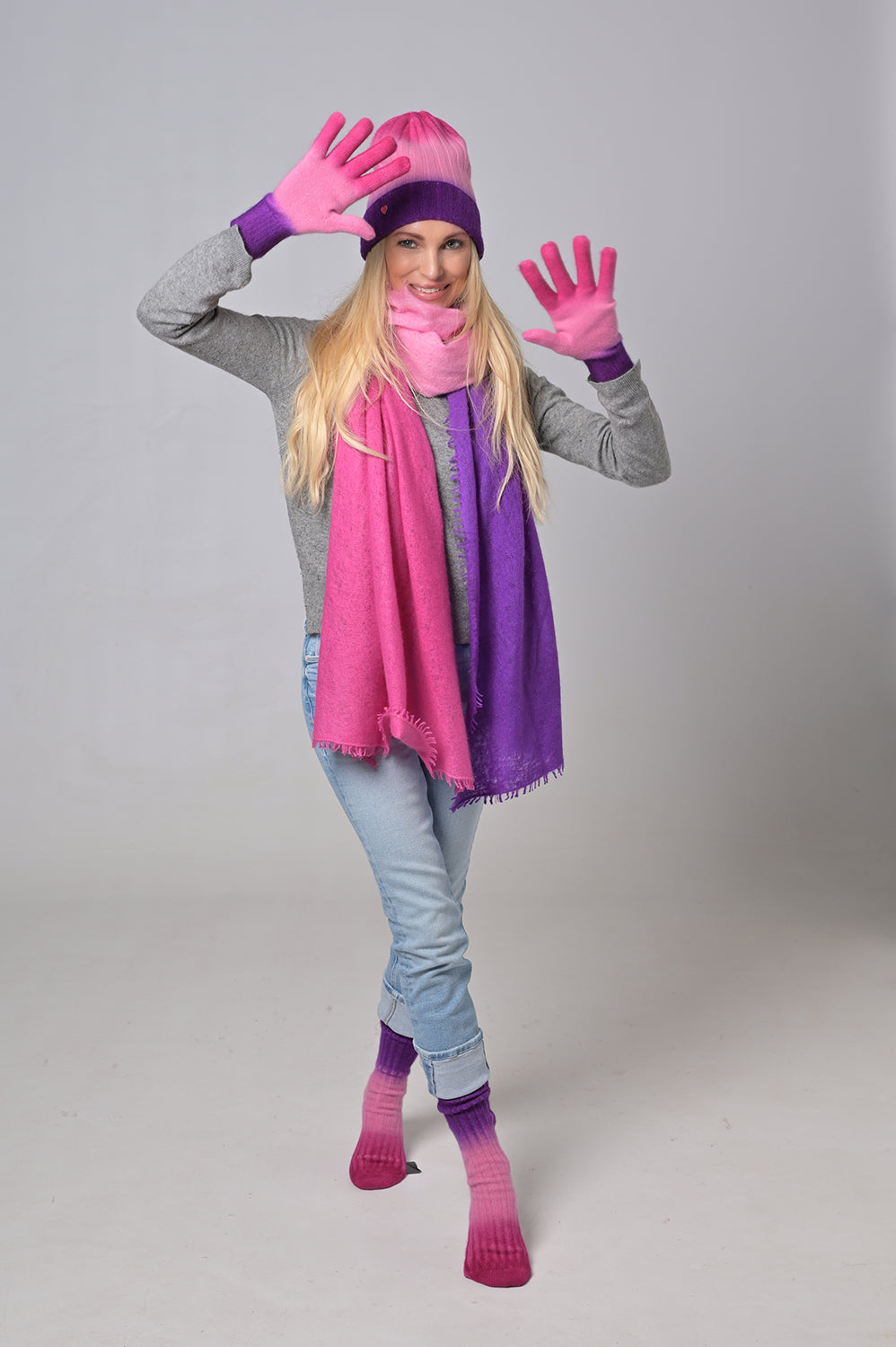 Cashmere Mütze Tabita-cs mit Farbverlauf in Bubblegum