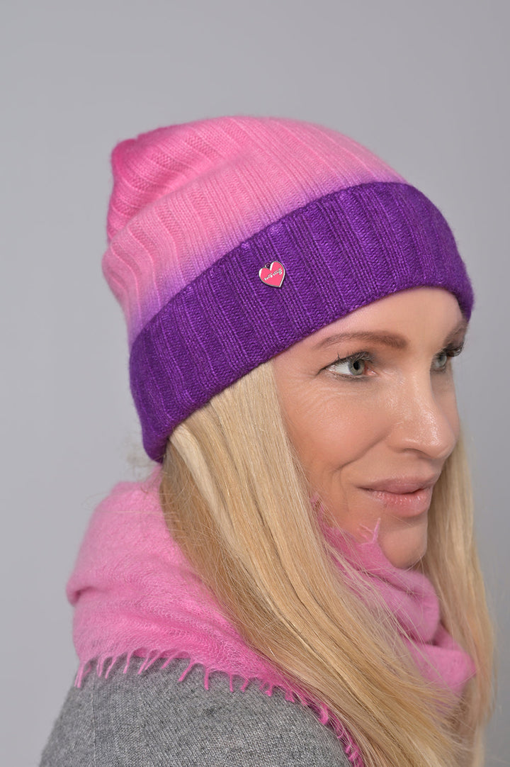 Cashmere Mütze Tabita-cs mit Farbverlauf in Bubblegum