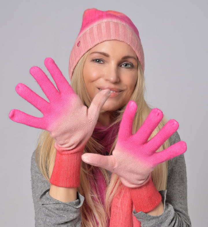 Cashmere Mütze Tabita-cs mit Farbverlauf in Pink Grapefruit